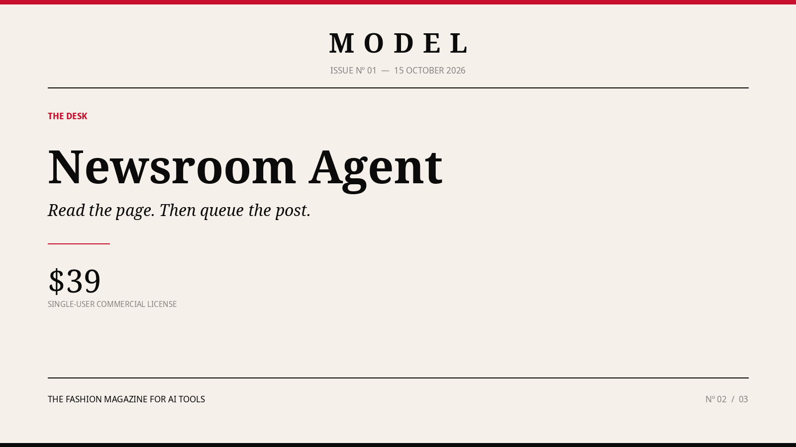 Cover of the MODEL Newsroom Agent.