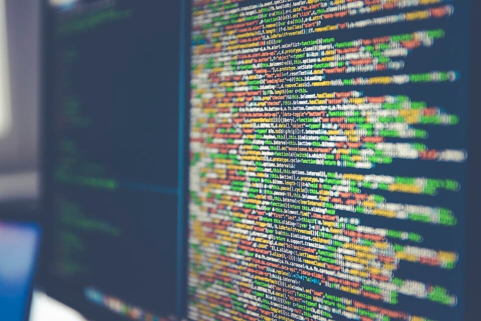 Programming source code on a computer monitor.