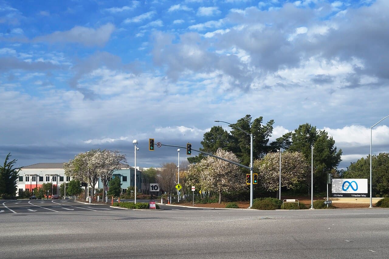 The entrance sign at Meta Platforms headquarters in Menlo Park, California.