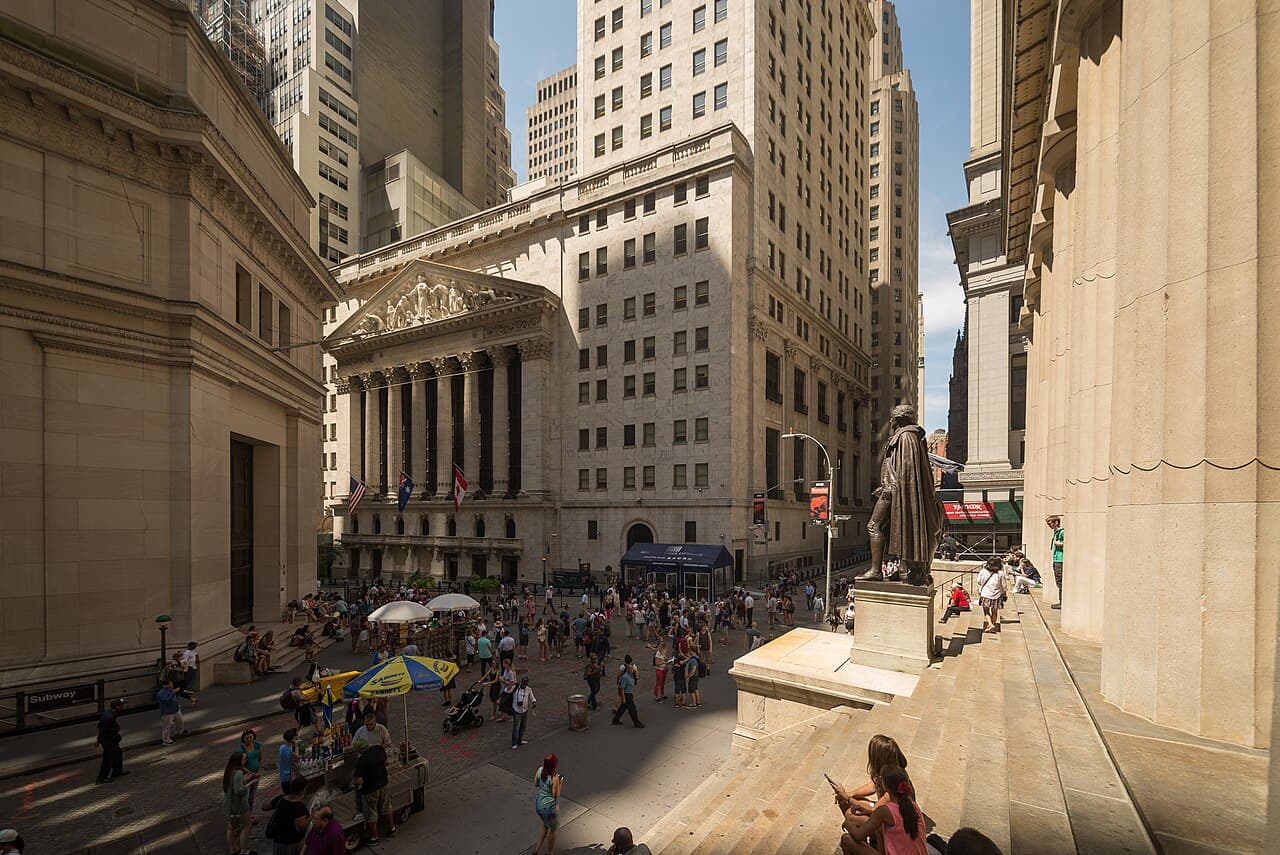 The Broad Street facade of the New York Stock Exchange.